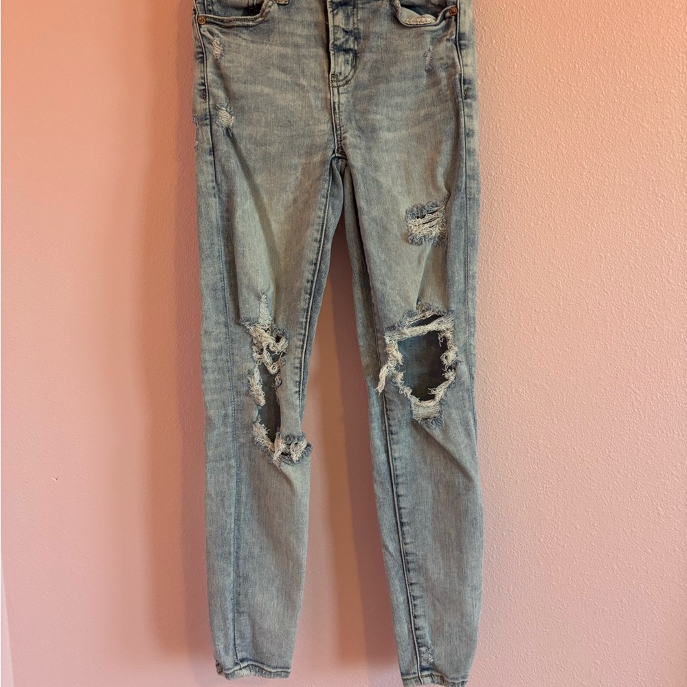 American Eagle Outfitters Blue Skinny Jeans Distressed Style